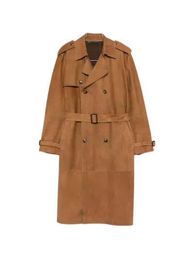 Canali Belted Double-breasted Jacket In Brown