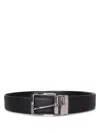 Canali Calf Leather Belt With Textured Finish In Black