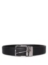 Canali Calf Leather Belt With Textured Finish In Black