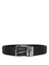 Canali Calf Leather Belt With Textured Finish In Black