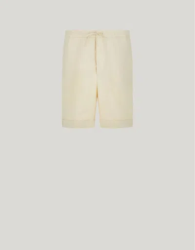 Canali Bermuda Blanc En Lin Avec Cordon De Serrage In White