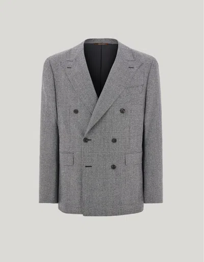 Canali Black And White Wool Flannel Double-breasted Modern-fit Wales Jacket In Gray