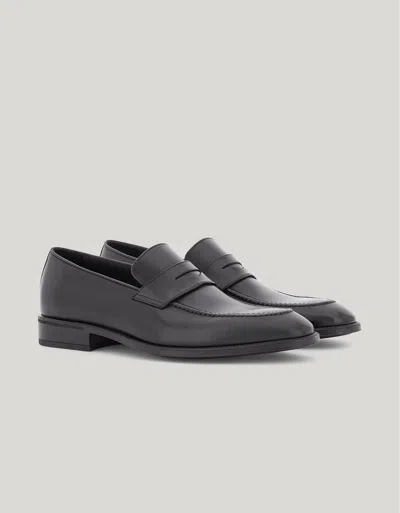Canali Black Calfskin Penny Loafers In Brown