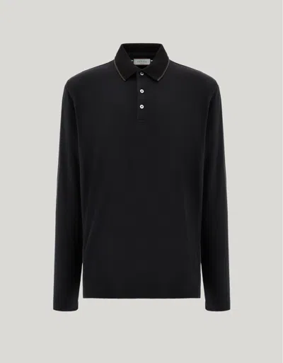 Canali Black Cotton And Cashmere T-shirt With Contrasting Profiles
