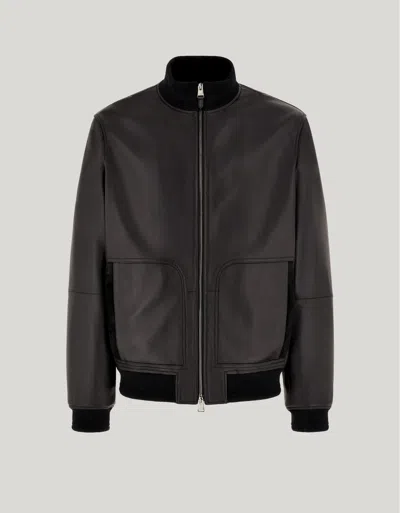 Black Lambskin Bomber Jacket With High Neck from Canali