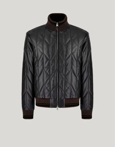 Canali Black Lambskin Quilted Bomber Jacket