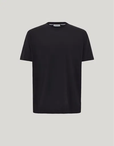 Canali Black Lisle Cotton T-shirt With Double Collar