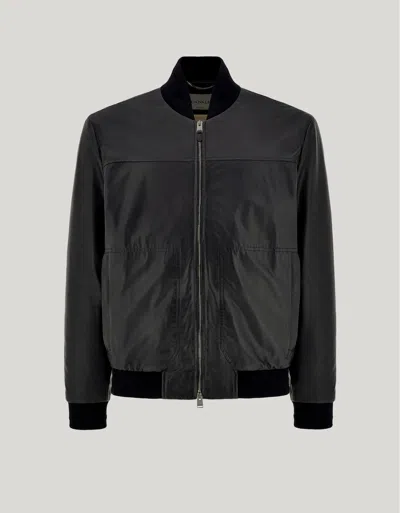 Canali Black Nappa Leather Bomber Jacket
