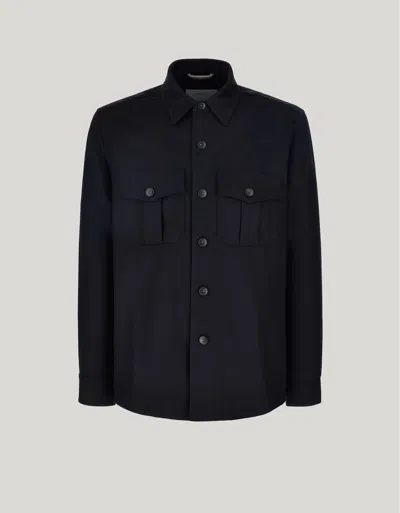 Canali Black Pure Impeccabile Wool Six-button Shirt Jacket In Blue