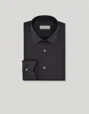 Canali Black Shirt In Stretch Cotton Blend With Pointed Collar In Black