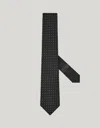 Canali Black Silk Tie, Pattern And Logo Jacquard With Gold Thread In Black