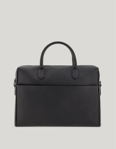 Canali Black Tumbled Calfskin Briefcase With Removable Shoulder Strap