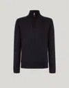 Canali Black Wool, Silk And Cashmere Blend Mock Neck Sweater With Zipper In Black