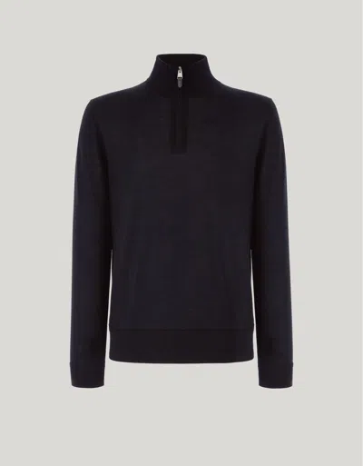 Canali Black Wool, Silk And Cashmere Blend Mock Neck Sweater With Zipper
