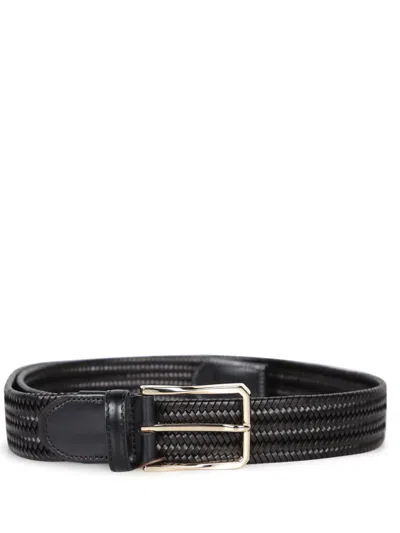 Canali Black Woven Leather Belt
