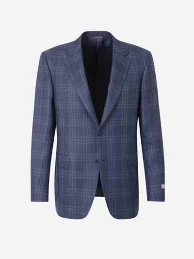 Canali Blazer Wool Plaid In Cobalt Blue