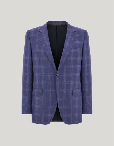 Canali Blue And Light Blue Wool And Cashmere Regular-fit Jacket With Overcheck Motif