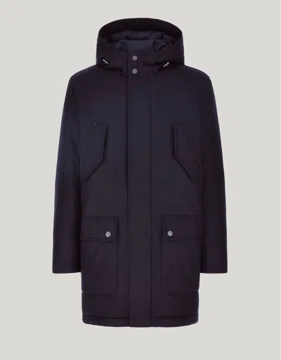 Canali Blue Cashmere Car Coat With Membrane And Hood