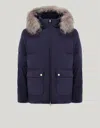 Canali Blue Cashmere Puffer Jacket With Membrane And Removable Hood With Fox Fur In Blue