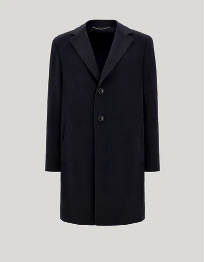 Canali Blue Cashmere Single-breasted Kei Coat In Black