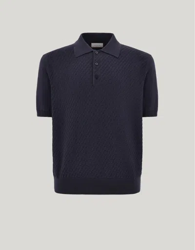 Canali Blue Cotton And Silk Regular-fit Polo Shirt With Microstructure