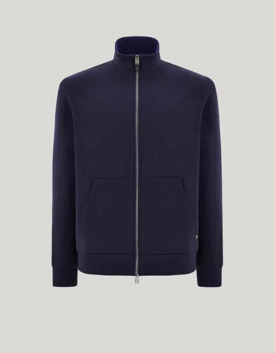 Canali Blue Cotton-blend Zippered Sweatshirt With Contrasting Details