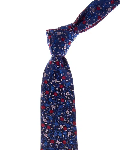 Canali Blue Floral/red Squares Reversible Silk Tie