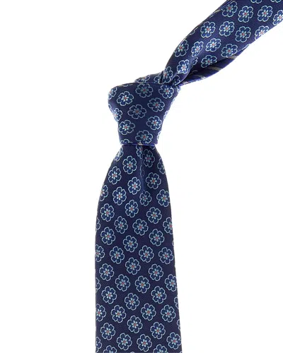 Canali Blue Floral/stripe Reversible Silk Tie In Multi