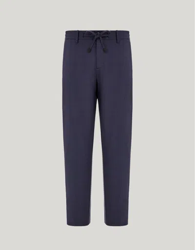 Canali Blue Melange Regular Fit Pants In Washable Impeccabile Wool