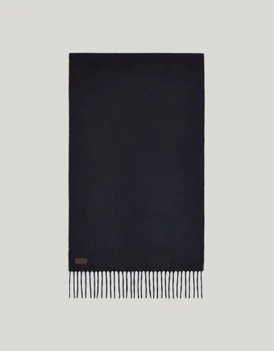 Canali Blue Scarf With Fringes In Pure Cashmere In Black