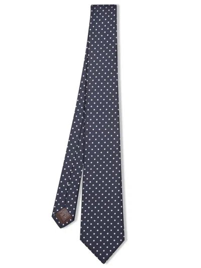 Canali Blue Silk Tie With Geometric Pattern