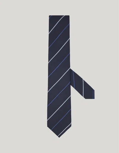 Canali Blue Striped Pure Silk Jacquard Tie