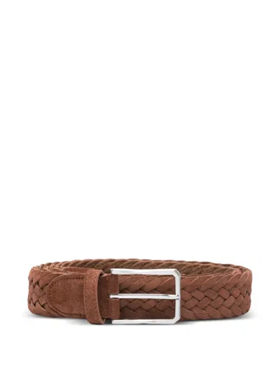 Canali Braided Belt In Brown