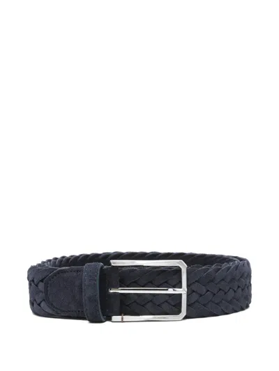 Canali Braided Leather Belt In Blue