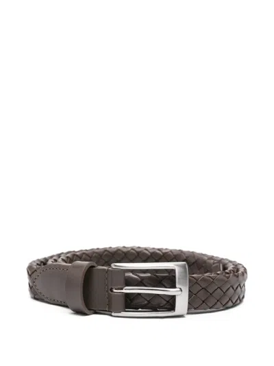 Canali Braided Leather Belt In Brown