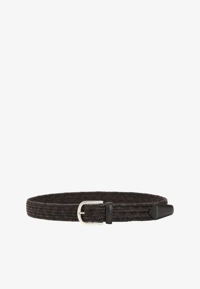 Canali Dark Brown Leather And Cotton Braided Belt