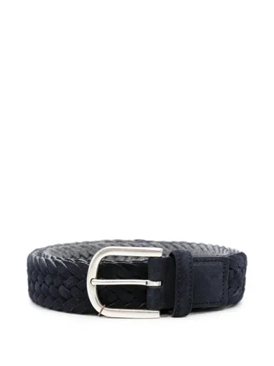 Canali Braided Leather Buckle Belt In Burgundy