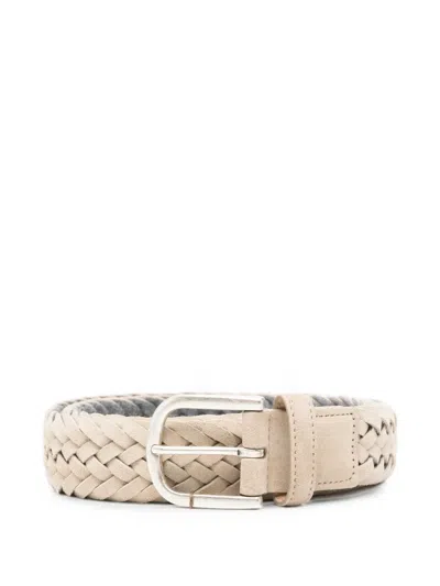 Canali Braided Leather Buckle Belt In Green