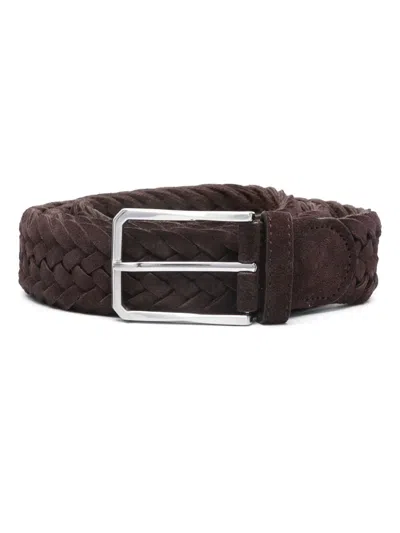 Canali Braided Suede Belt In Brown