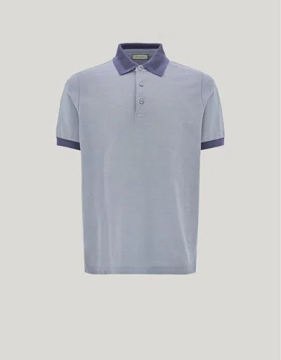 Canali Brianza Green And Gray Pure Cotton Polo Shirt With Sail Collar In Blue