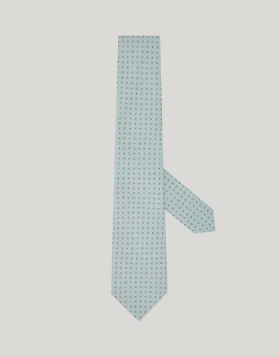 Canali Brianza Green Silk Tie With A Printed Micro-pattern In Blue