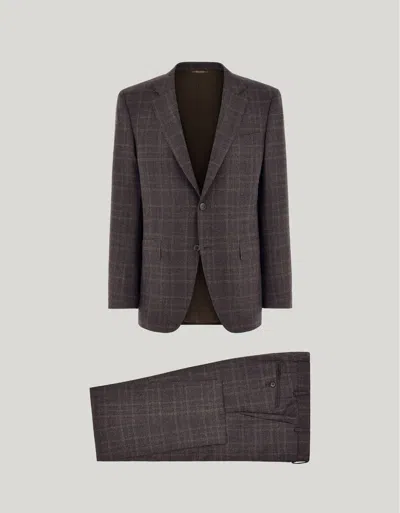 Canali Brown And Blue Regular Fit Pure Wool Suit In Gray