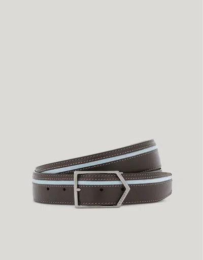 Canali Brown And Brianza Green Suede Belt With Contrasting Piping And Stitching