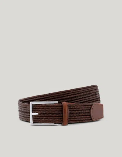 Canali Brown Braided Leather Belt With Smooth Leather Inserts
