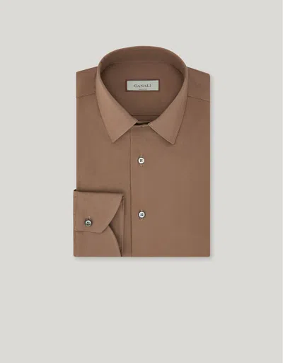 Canali Brown  Travel Stretch Cotton Regular-fit Shirt