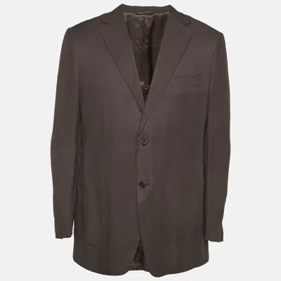 Pre-owned Canali Brown Linen Blend Long Sleeve Tailored Jacket L