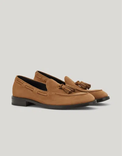 Canali Brown Nubuck Tassel Loafers With Rubber And Leather Soles