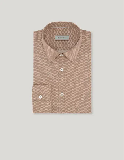 Canali Brown Printed Cotton And Lyocell Casual Shirt