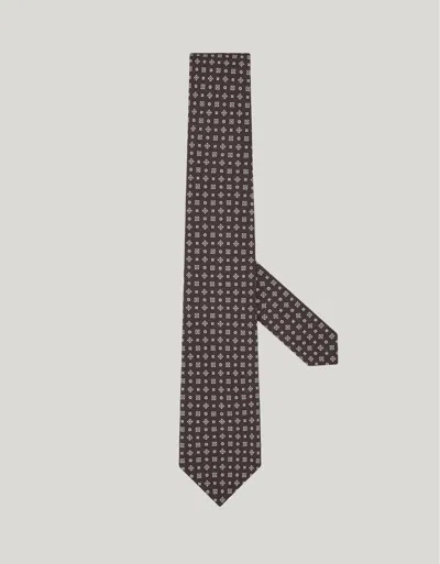 Canali Brown Printed Silk Tie