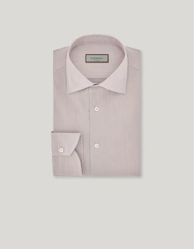 Canali Brown Regular Fit Stretch Cotton Shirt